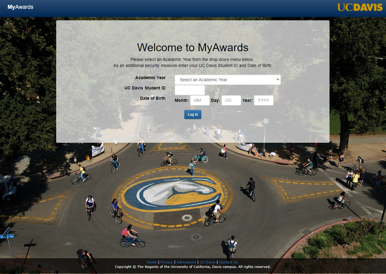 MyAwards Login Screen