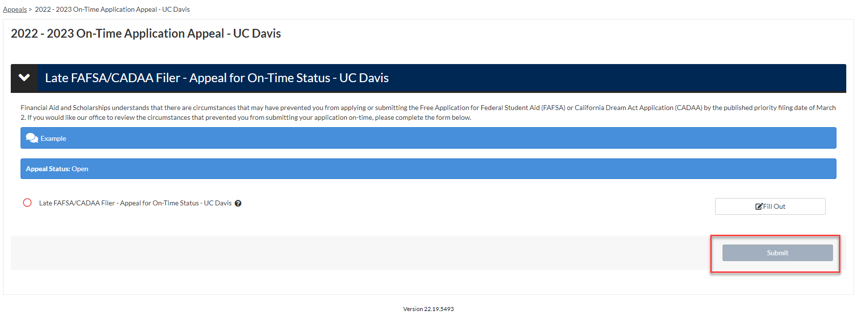 Late FAFSA Appeal Submission Page