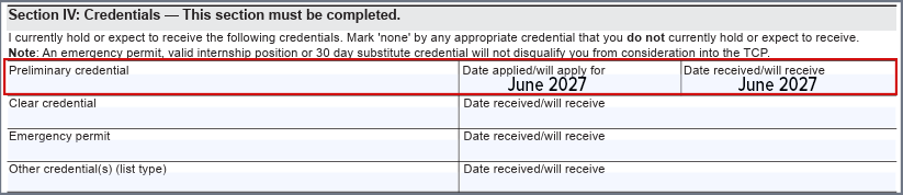 Table displaying completion dates and related information, highlighted in red.