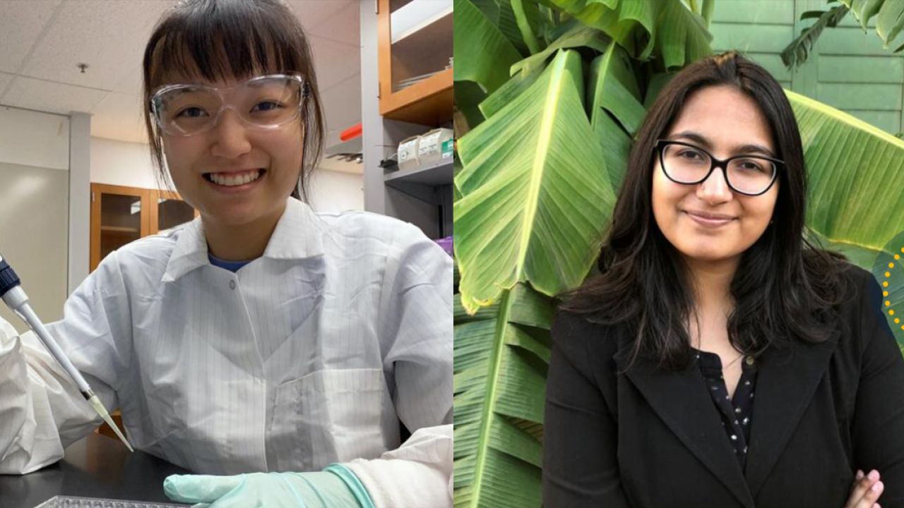 Two separate images of female students, scholarship recipients