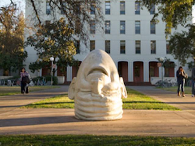 Egghead in front of Mrak Hall