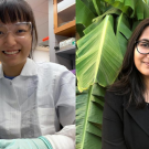 Two separate images of female students, scholarship recipients