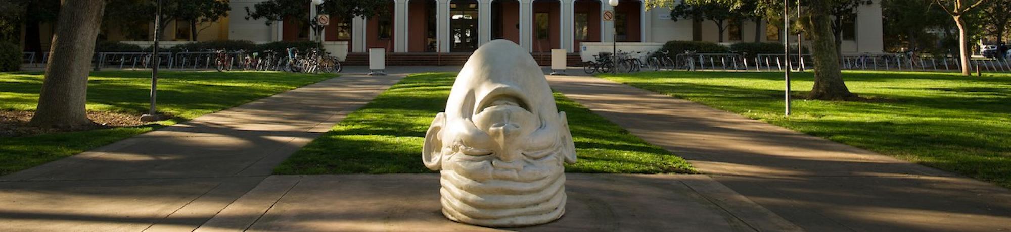 Egghead in front of Mrak Hall