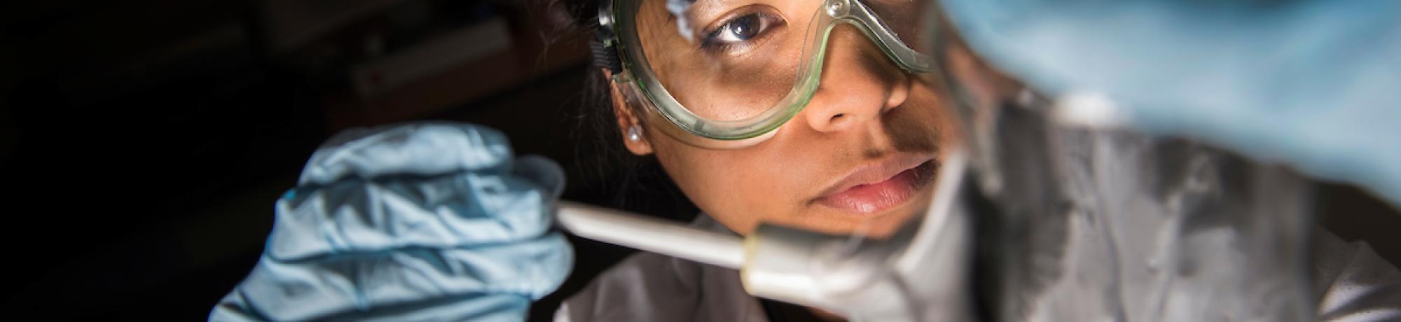 Forensics student in the lab