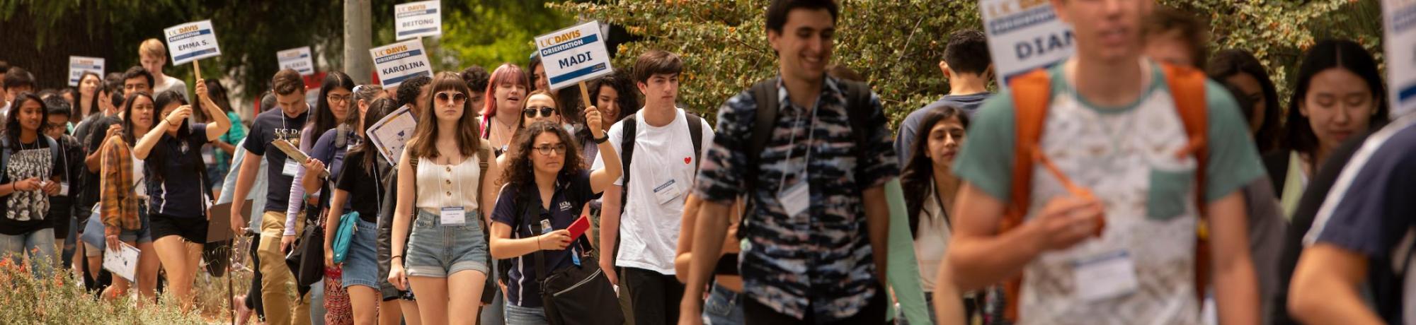 Orientation groups walking on campus