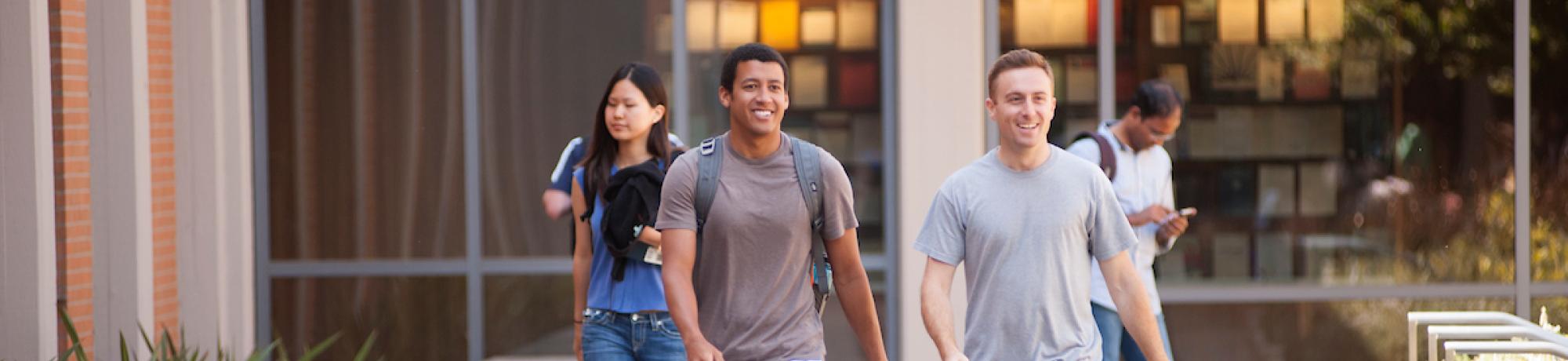 Students walking outside law library